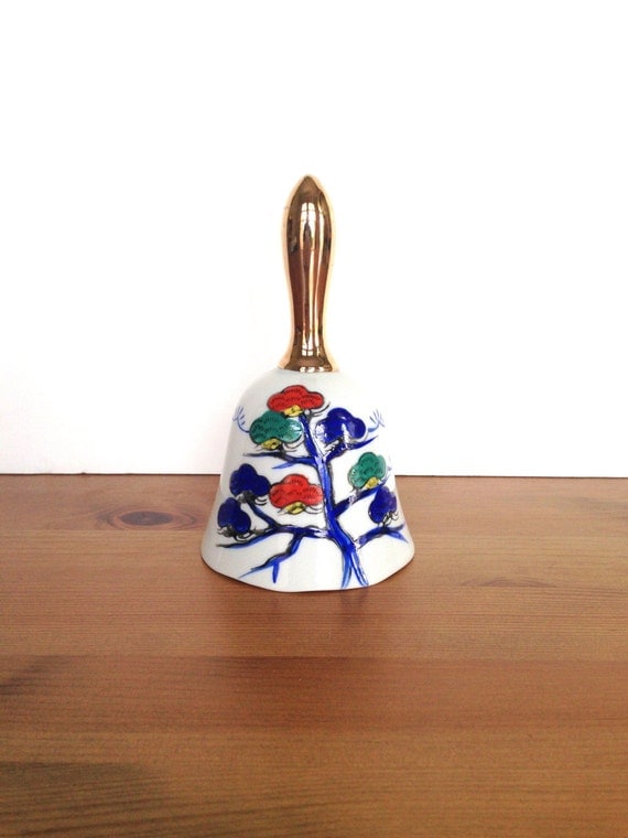 Ceramic bell asian decor hand painted birds and flowers gifts under 10