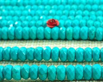 15 inhes of Turquoise faceted rondelle beads in 5x8mm