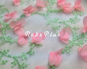 Pink Floral Lace Fabric - Pink appliqué lace - Floral embroiderEd Tulle appliqué lace - Turquoise 3d appliqué lace - L140