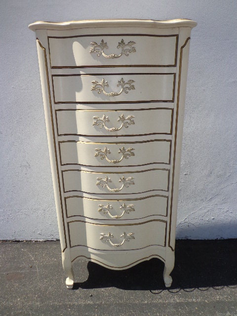 French Provincial Lingerie Chest Tall Dresser Drawers Bedroom