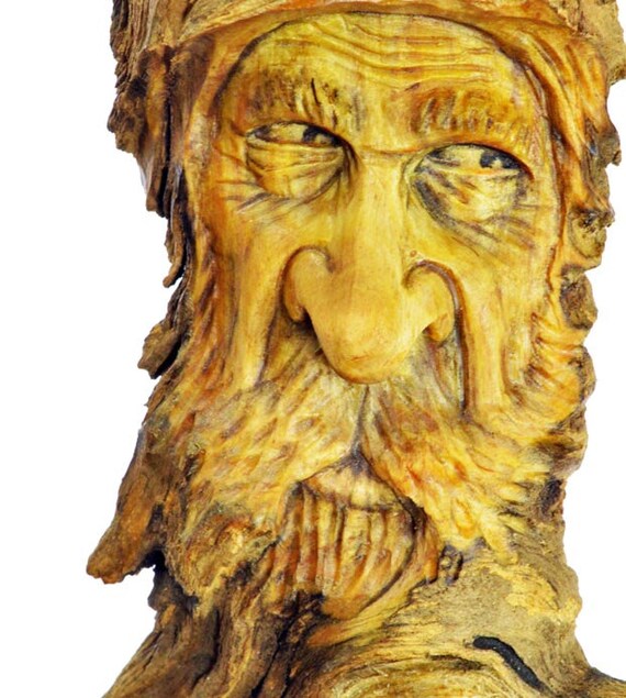 Wood Carving of a Wood Spirit Hand Carved Face by JoshCarteArt