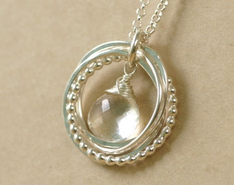 Rock crystal necklace, 4 bridesmaid jewelry, 4 linked rings necklace, 40th birthday gift, 4 sister necklace - Lilia