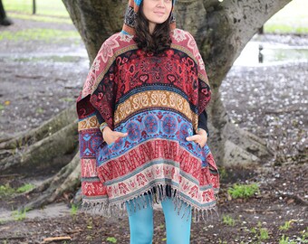 Hooded Short Poncho, Handmade Poncho, Finest Softest Yak Wool Poncho, Festival Wrap Cape