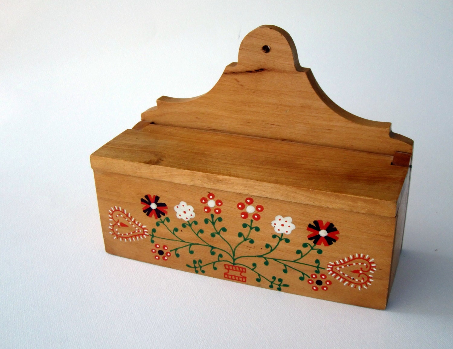 Vintage Wooden Wall Hanging Box, Hand Painted Wood Box, Wood Storage