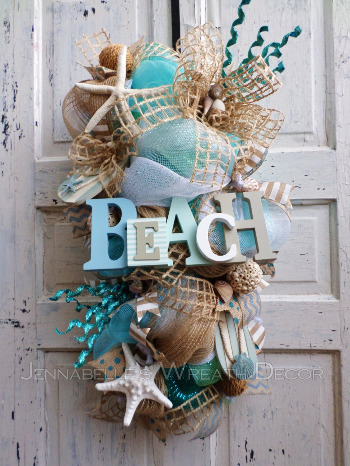 Summer Wreath Beach Swag Summer Door Hanger by JennaBelles on Etsy