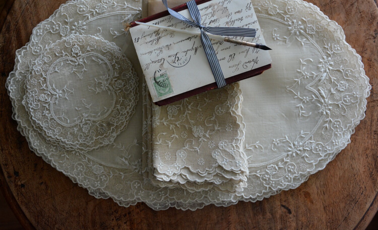 Antique Table Linens Lace Placemats & Napkins Pina Cloth