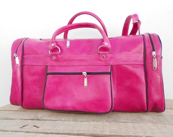 Pink Leather Duffel Bag for Women Kit Gym Luggage Sports