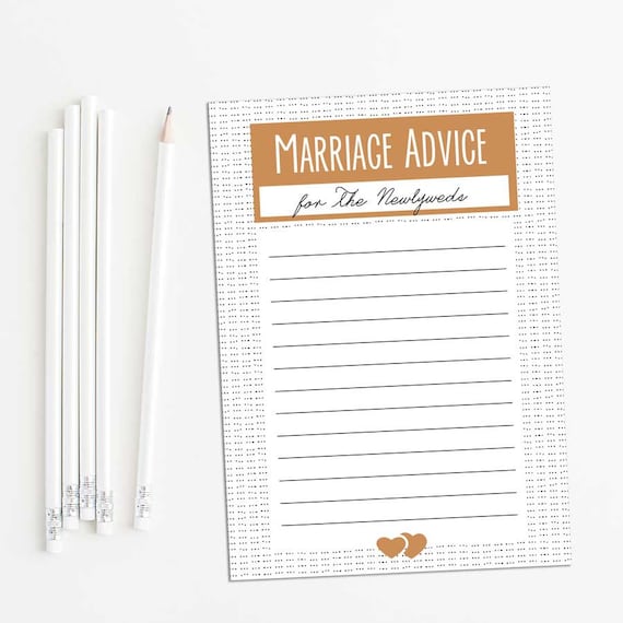 Printable Marriage Advice cards--brown/gold--advice for the Newlyweds