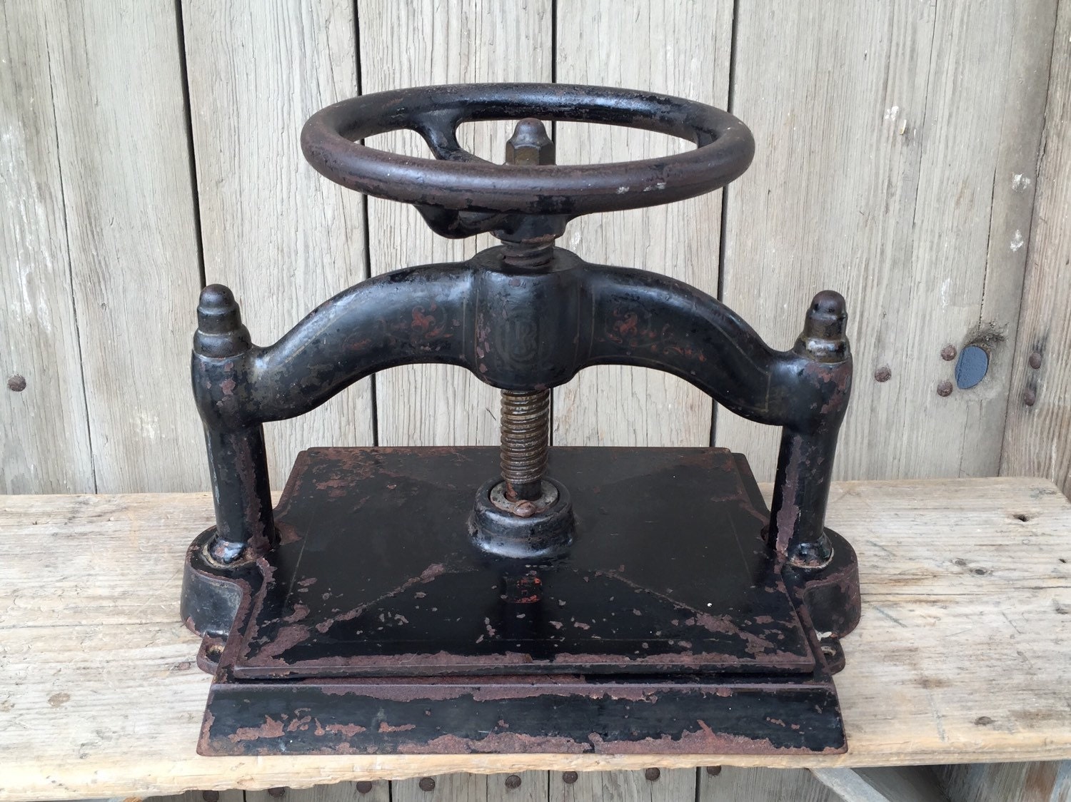 Vintage cast iron book binding press
