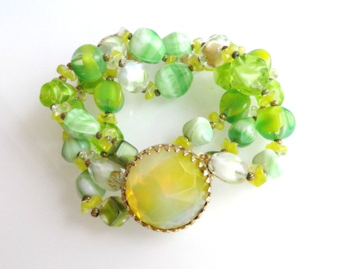 Hattie Carnegie Bracelet, Vintage Bracelet, Green Crystal Bracelet, Three Strand Bracelet, Signed Carnegie Bracelet, FREE SHIPPING