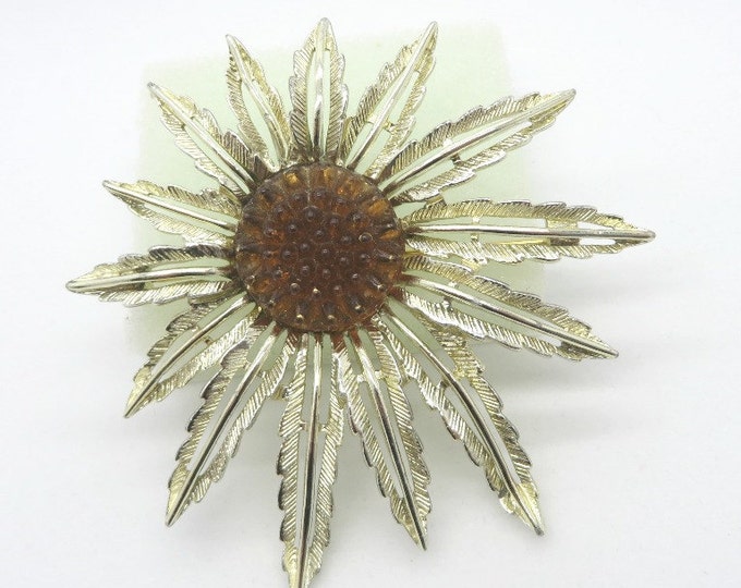 Sarah Coventry Brooch, Vintage Sunflower Gold Tone Pendant, 1960s Jewelry