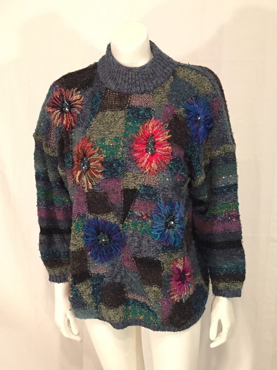 Crazy Cool Ugly Sweater with Bigass Flowers Oversize in Blue