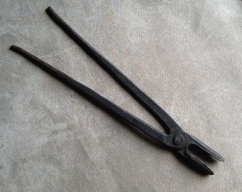 Vintage Primitive Duck Bill Tongs, Hand Forged Iron Tongs, Antique Blacksmith Tongs, Blacksmith Tool, Industrial. From The 1930s