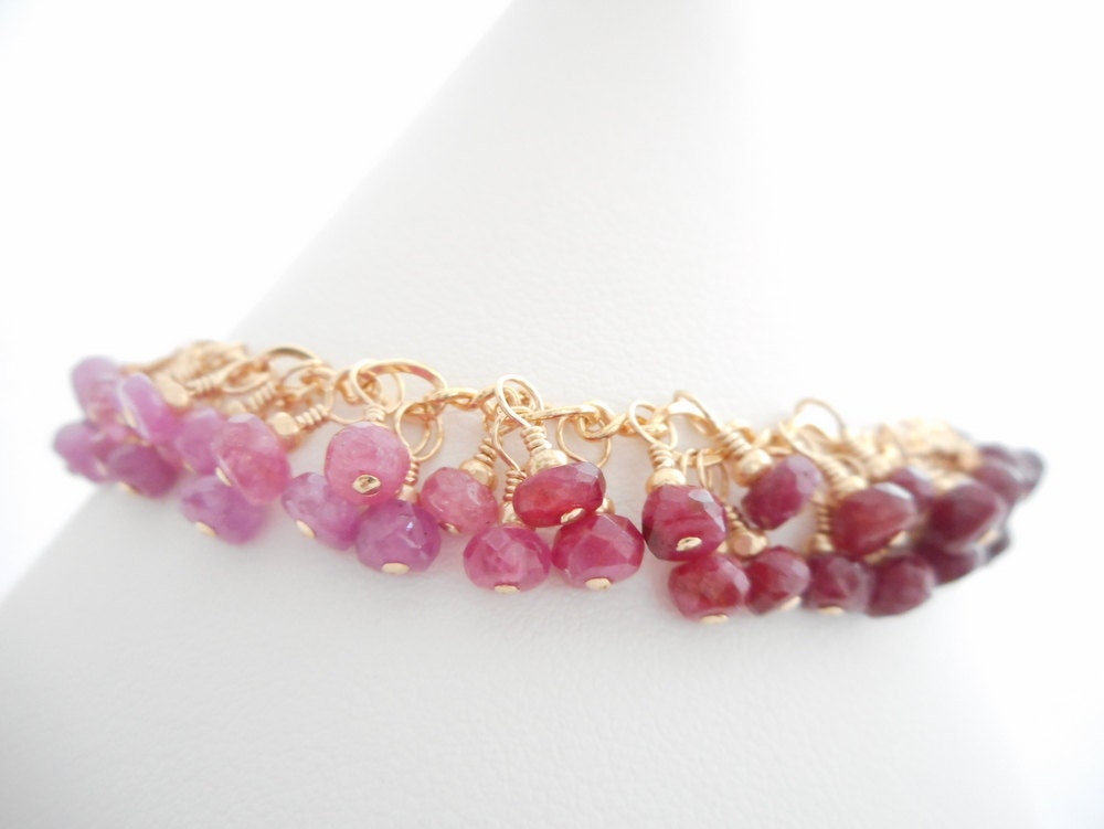 Shaded Ruby Charm Bracelet Gold Filled Ombré Pink Sapphire