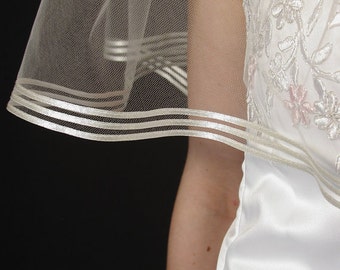 Soft and Sheer wedding veil. Satin ribbon bridal veil. Made in USA