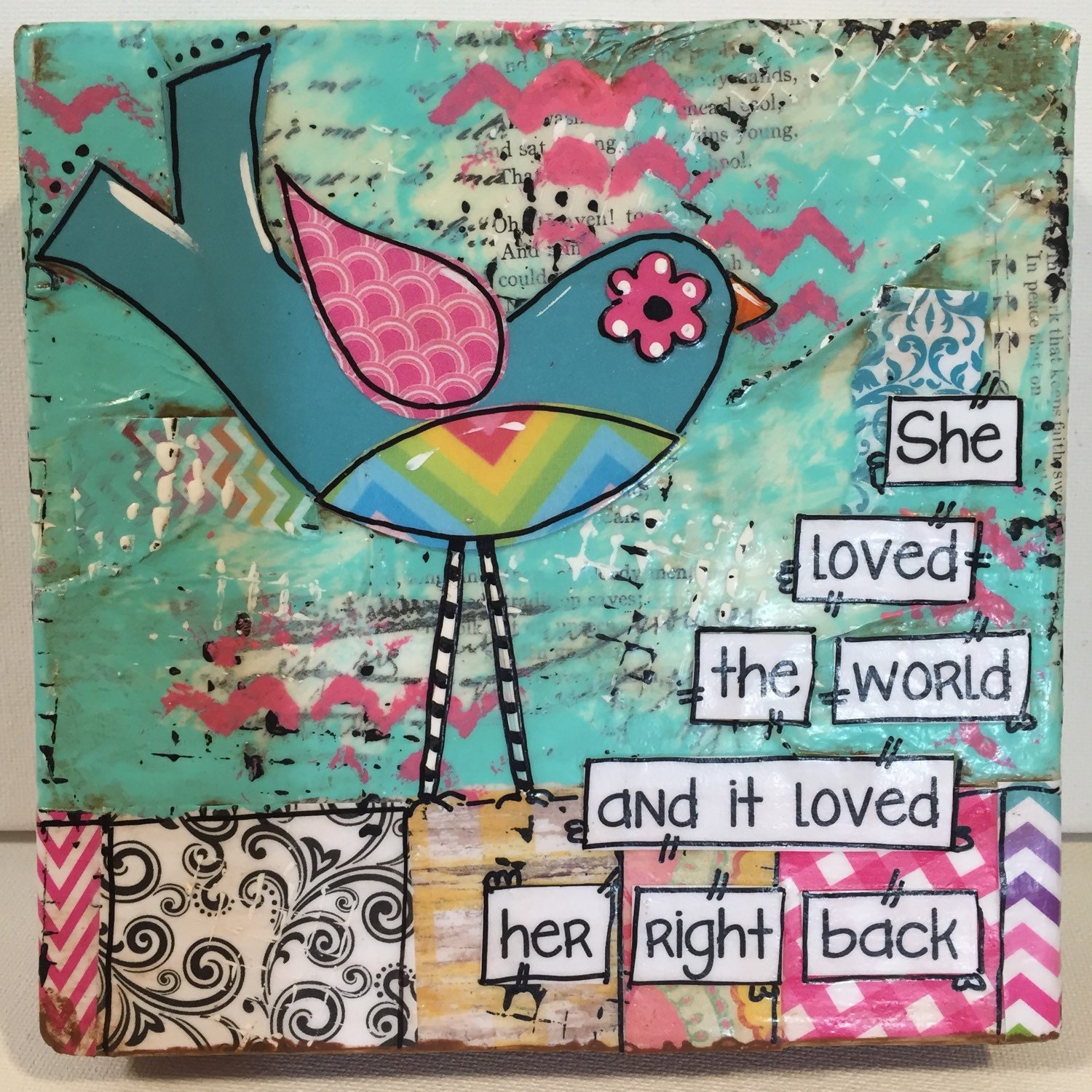 Mixed Media Bird Painting Whimsical Bird She loved