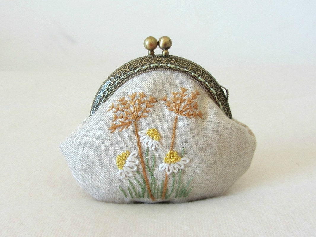 Hand embroidered coin purse embroidered coin pouch