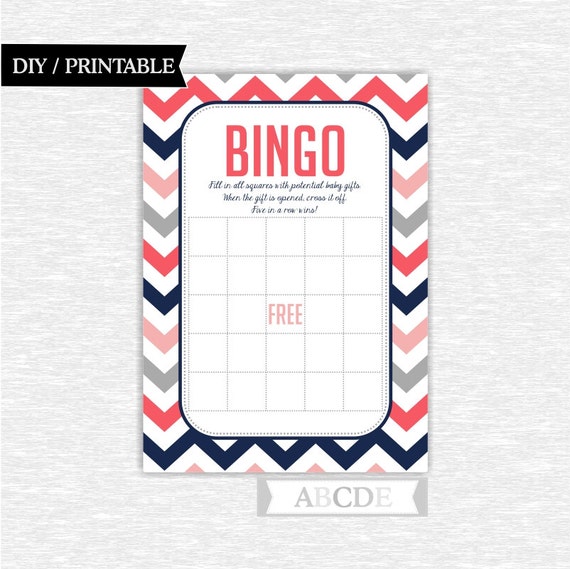 bingo blank shower cards gift baby DIY Gift and Bingo Baby PDCH017 Coral Printable Blank Navy ( shower