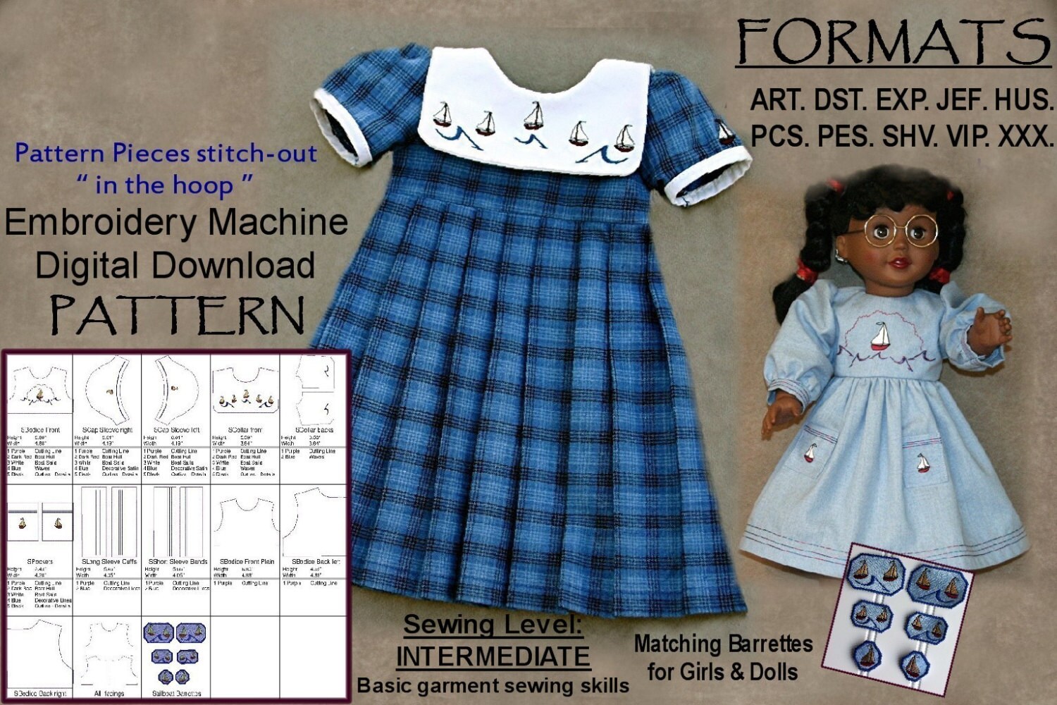 18Inch Doll Dress PatternMachine Embroidery DIGITAL