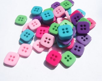 25 Buttons Square in mixed colors 11mm 4 Holes