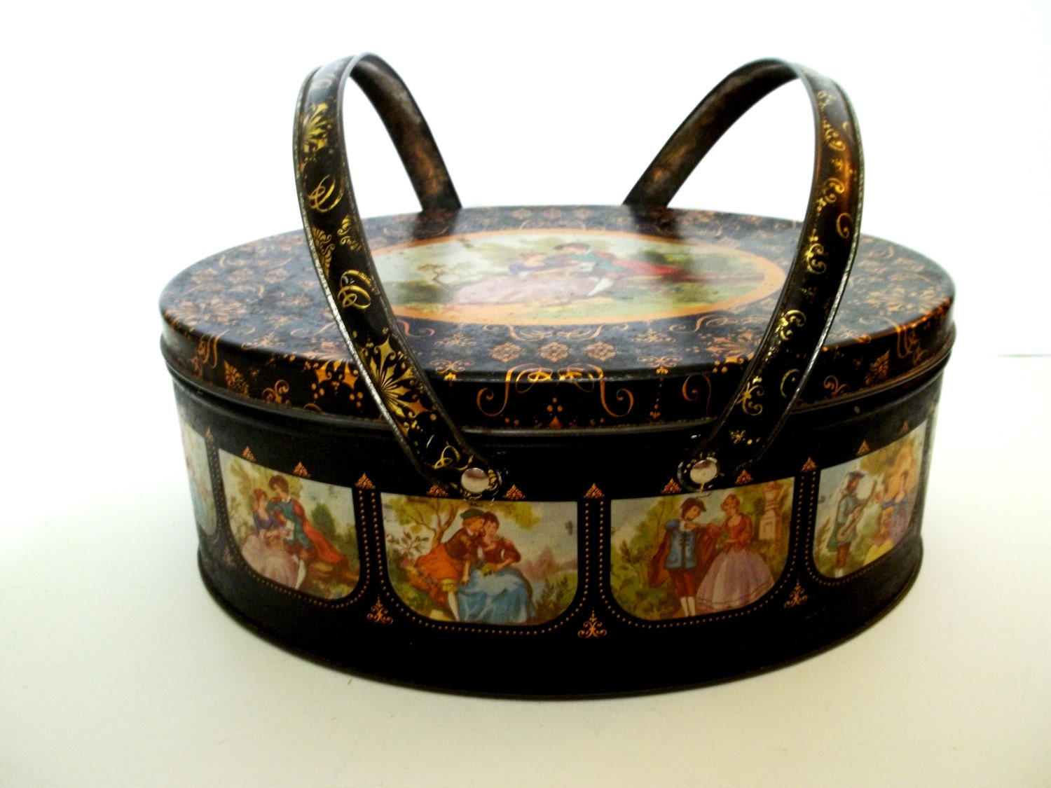 Vintage Tin Oval Sewing Box With Handles Haute Juice
