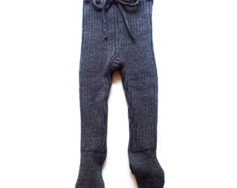 Baby merino wool pants with feet/footed leggings/trousers with feet/tights/high waist/rib knit