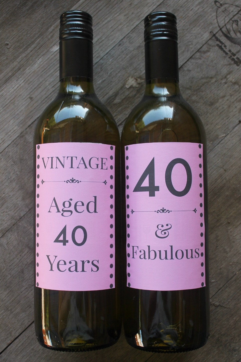 40th birthday wine bottle labels pink