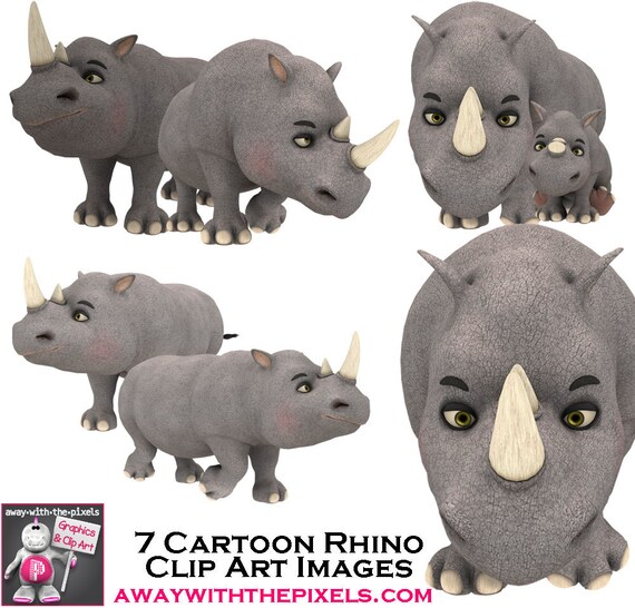 Cute Rhino Clip Art Jungle Clipart Family Commercial Use