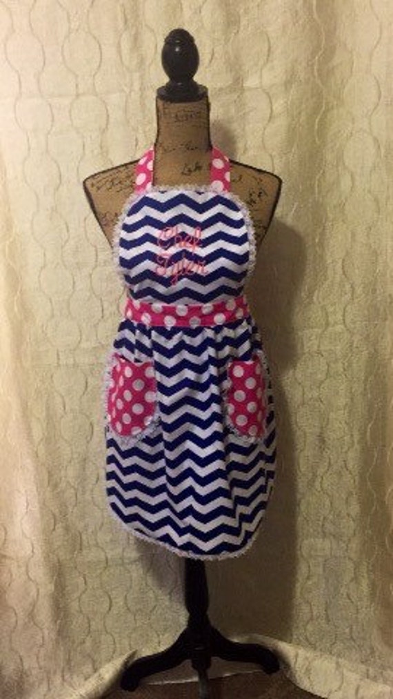 Items similar to Blue and Pink Womans Apron on Etsy