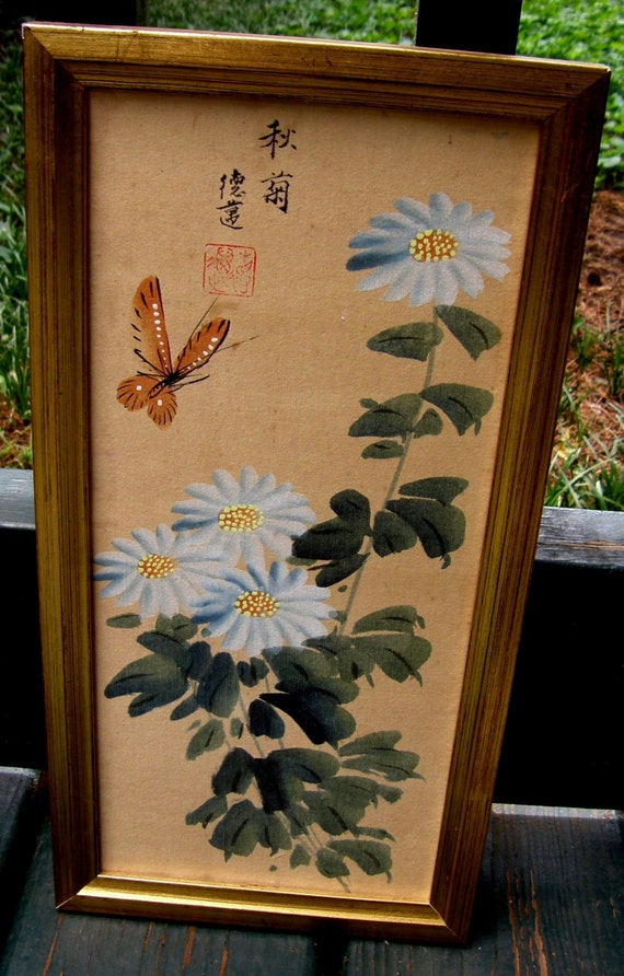 Oriental Original Watercolor Painting on silk Signed by