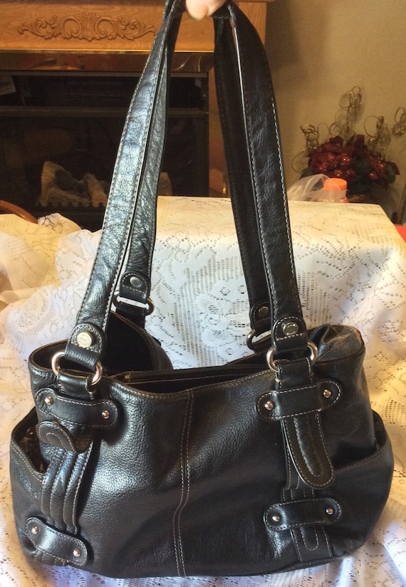 Vintage Tignanello black soft pebbled leather purse handbag.