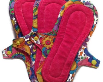 Multi Floral Hippie Print Reusable Cloth Menstrual Pad With Hidden PUL, Moderate Day Cloth Pad, Green Living, Prepper Girl