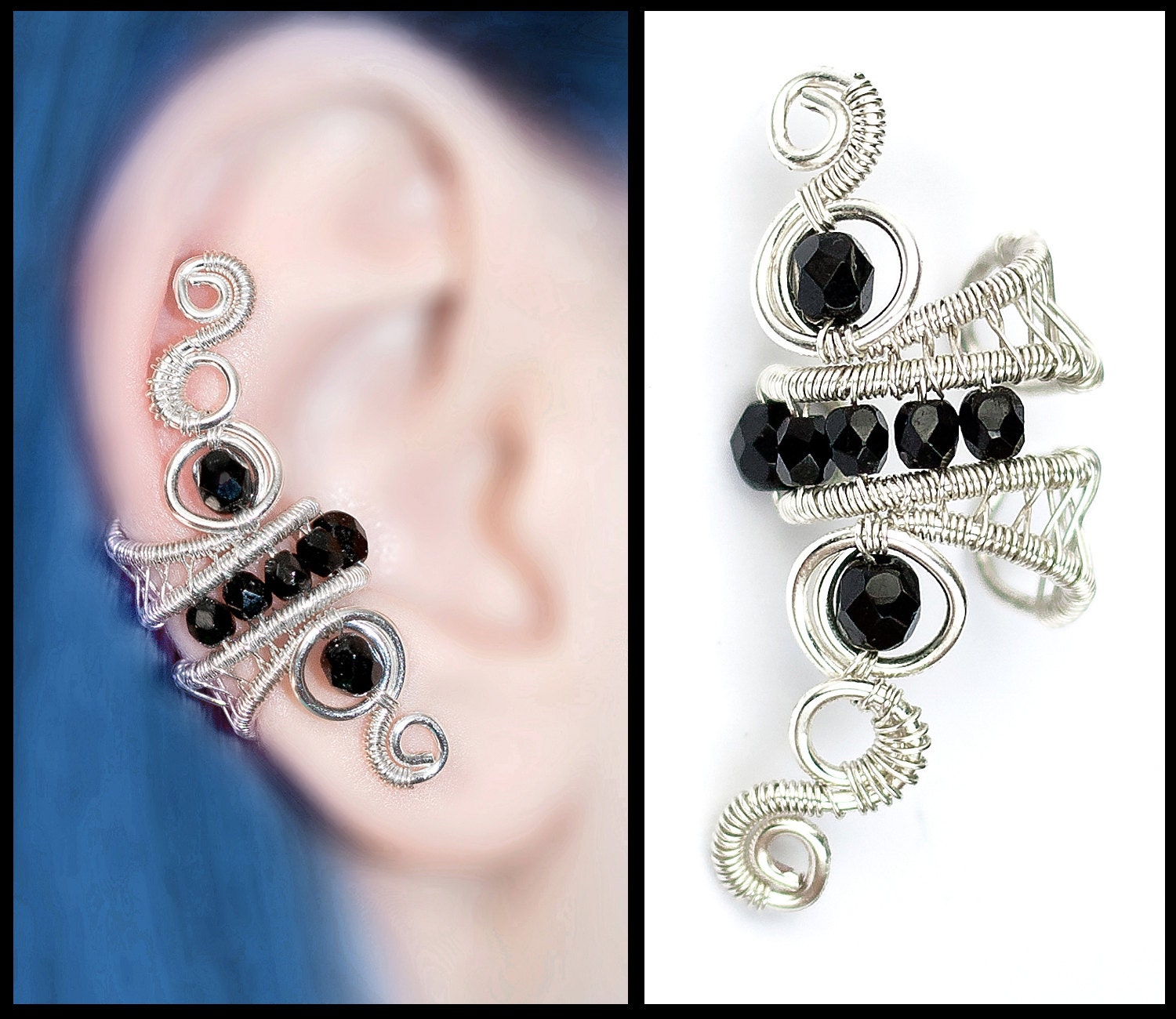 Black EAR CUFF with czech glass crystals perfect for gift