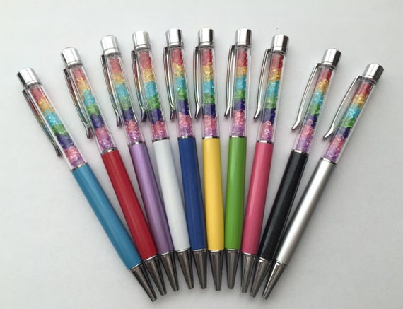 Items similar to Rainbow Crystal Filled Gem Top Pen With Velvet Pouch ...