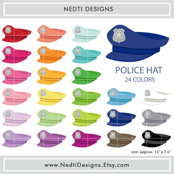 Items similar to 24 Police Hat Clipart, Colorful Color Clip Art, PNG