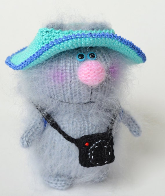 Cat Tourist with camera Grey Amigurumi Kitten Miniature cat
