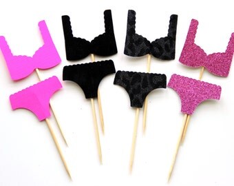 8pc set Bachelorette cupcake toppers, bachelorette party cupcake toppers, lingerie cupcake toppers, bridal shower cupcake toppers