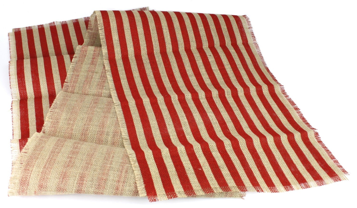 Striped Burlap Table Runner Approx. 14 x 70 Red and