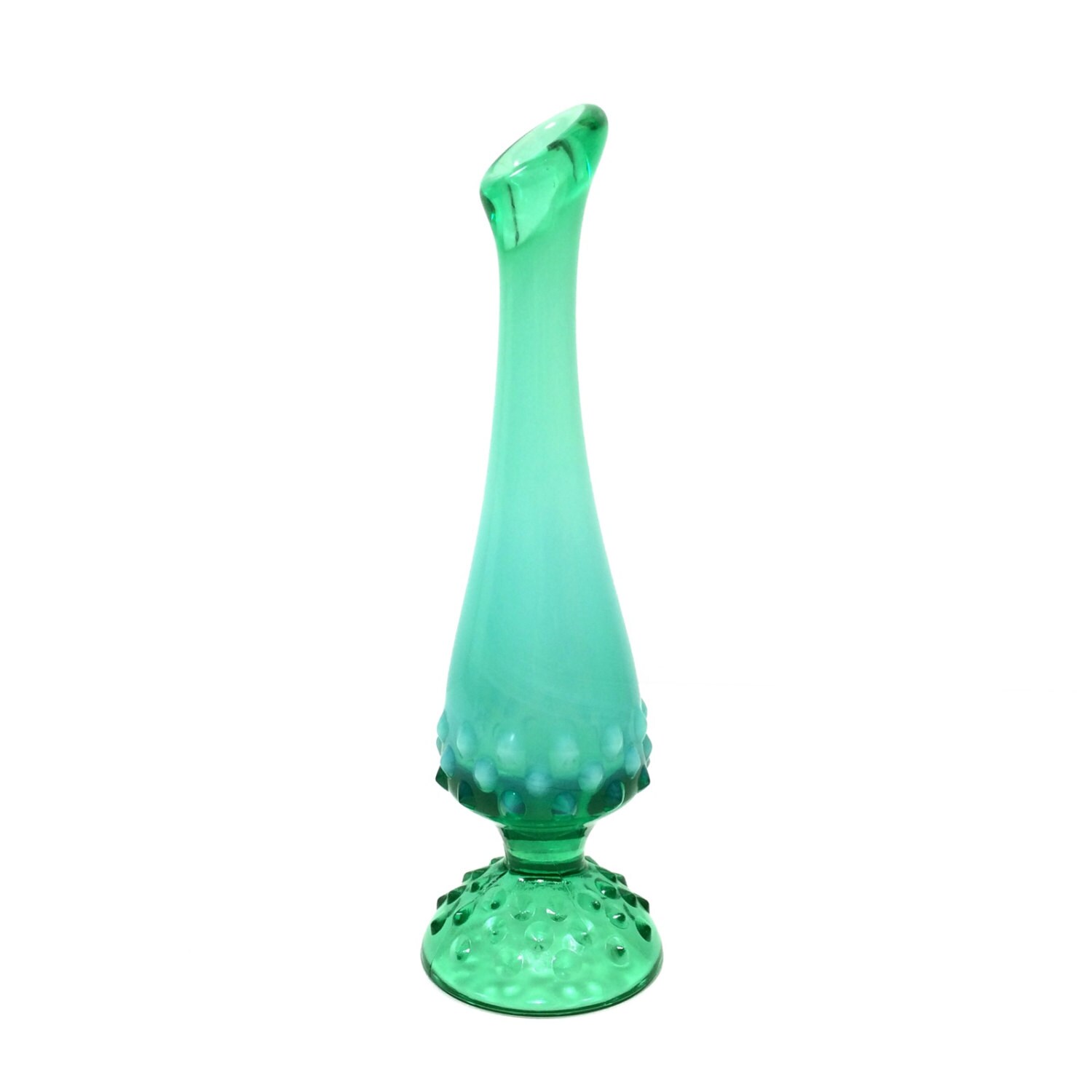 Vintage Fenton Green Milk Glass Bud Vase with Hobnail Pattern