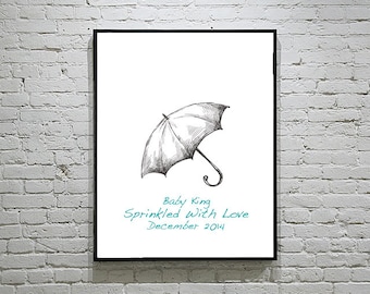 Baby Shower Umbrella Thumbprint Guest Book Fingerprint Alternative Raindrops Art Set 3