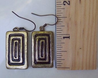 Deco Rectangle Design Brass Dangle Earrings - Free Shipping