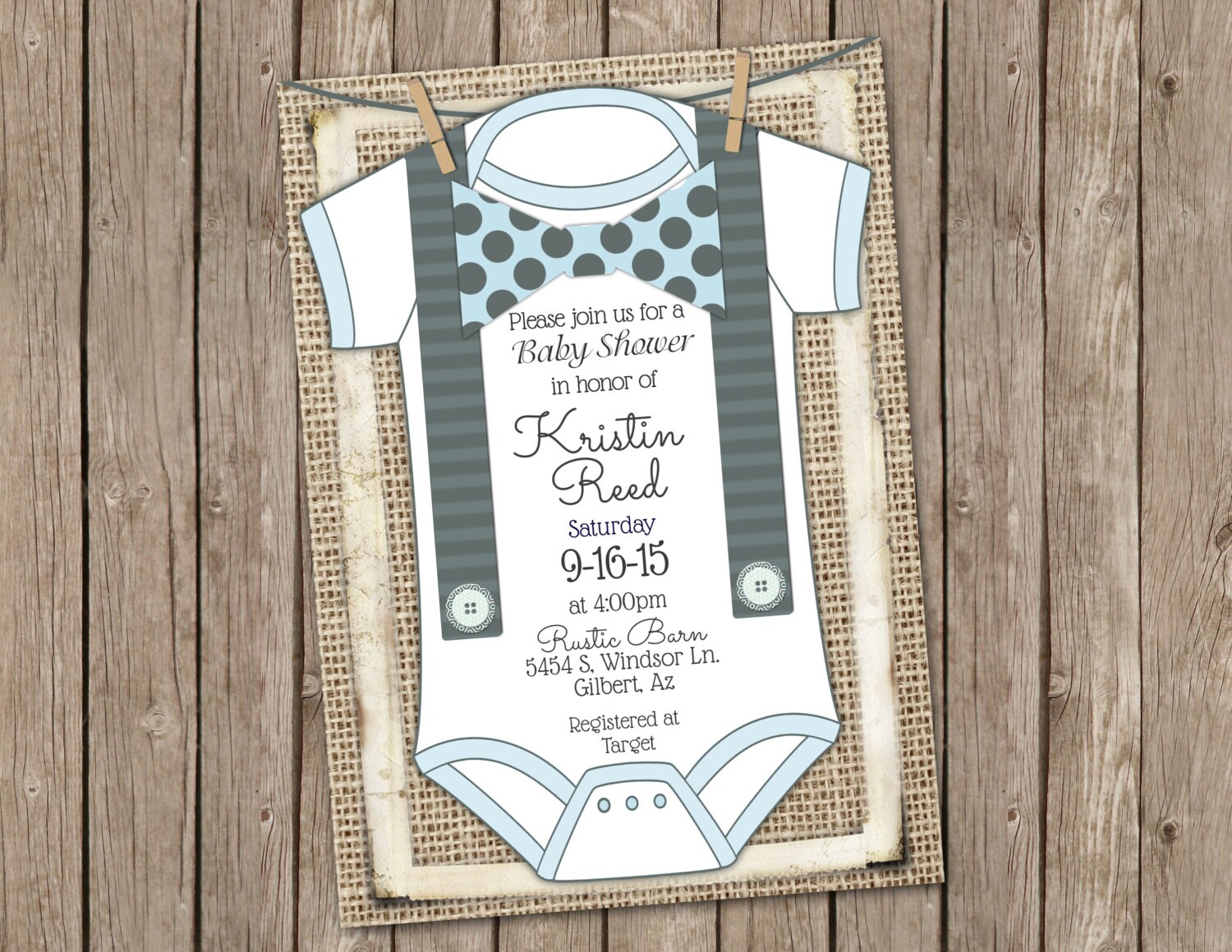Bowtie Onsie Invitation Boy Baby Shower Invitation