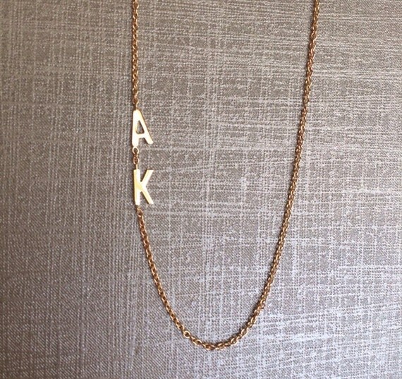 14k solid gold double initial necklace two initial by NOSTALGII