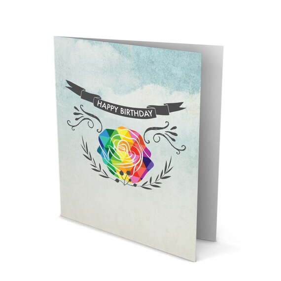 Happy Birthday Vintage Greeting Card with a Colorful Rose