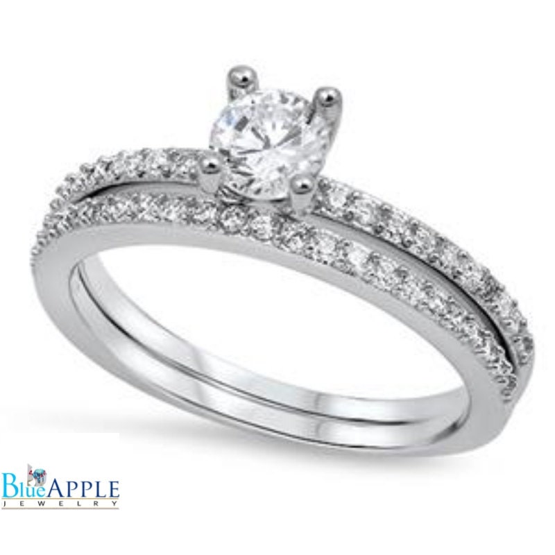 Sterling Silver Cubic Zirconia 2-Piece Wedding Ring Set ...