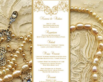 Printable Wedding Menu Template "Vienna" in Gold Microsoft Word Editable Text Instant Download Order in Any Color DIY You Print