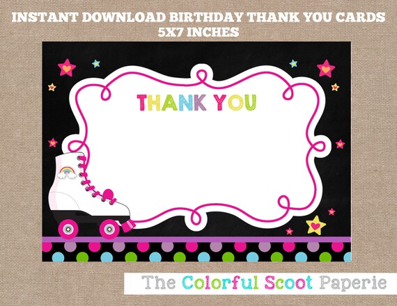 INSTANT DOWNLOAD Roller Skating Thank You Cards Roller