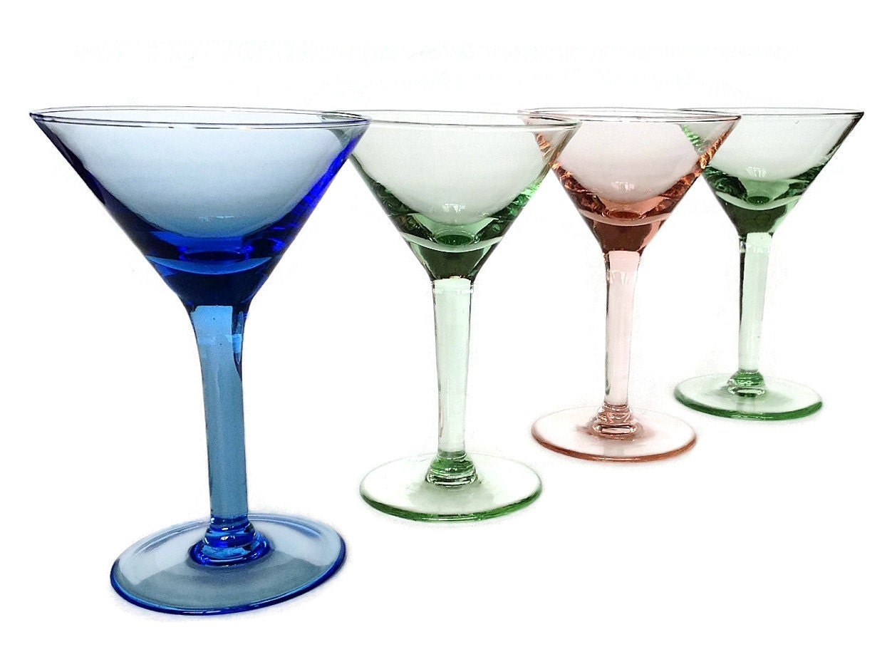 Hand Blown Martini Glasses Multi Color Set Of By NoNameCatVintage   Il Fullxfull.764551955 I3c6 