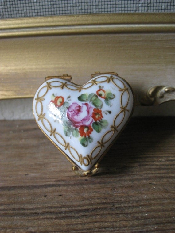 Antique Limoges Porcelain Box Heart Shaped Limoges Trinket