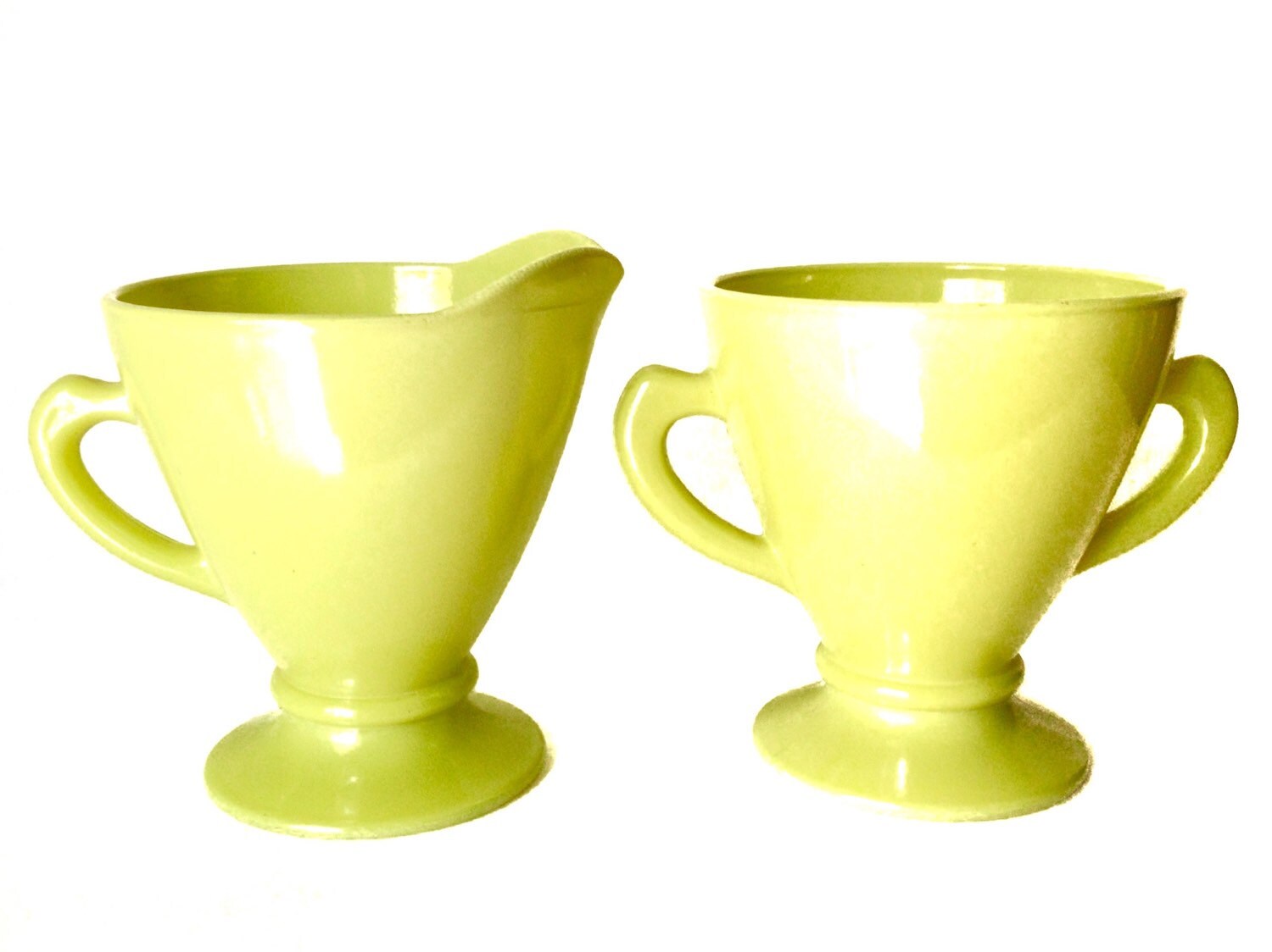 Vintage Hazel Atlas Cream and Sugar Set Chartreuse Lime Pair of